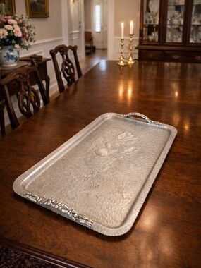 Vintage 1950s Rodney Kent Large Hammered Aluminum Serving Tray